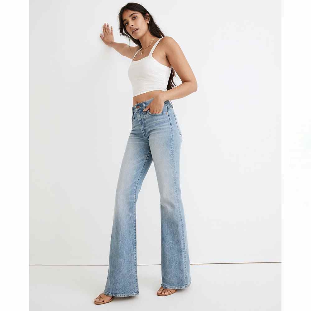 Light blue Madewell The Perfect Vintage Flare Jean on model
