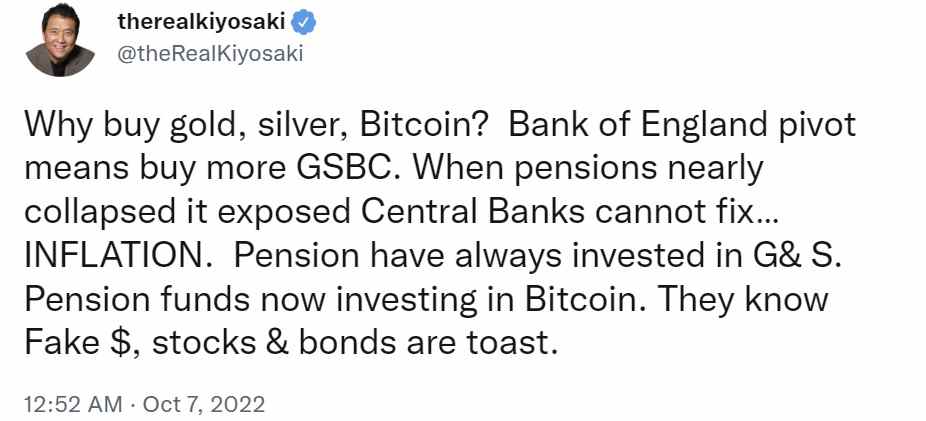 Robert Kiyosaki erklärt, warum er Bitcoin unter Berufung auf Pensionsfonds und Inflation kauft