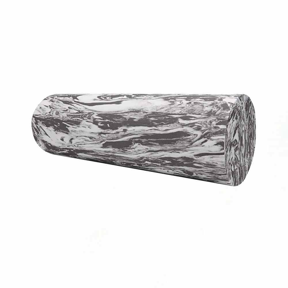 Grey and white Gaiam Restore Muscle Massage Therapy Foam Roller on white background