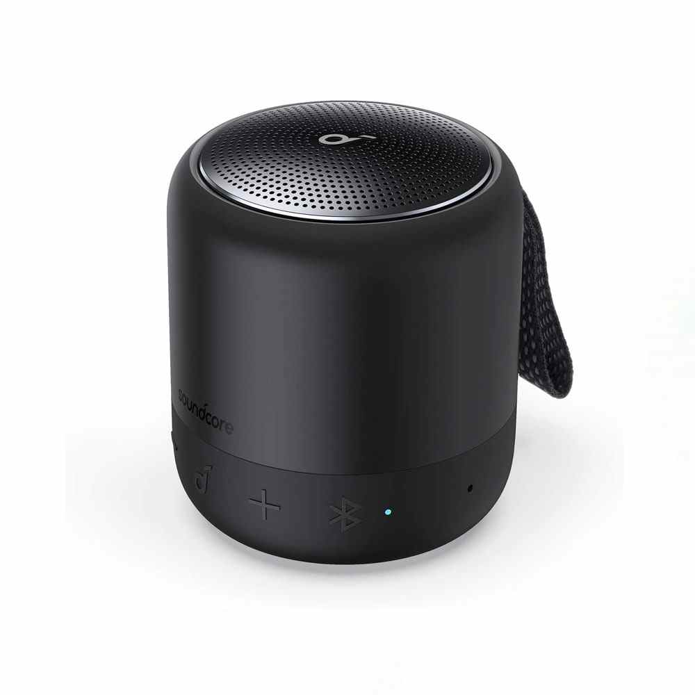 Schwarzer Anker Soundcore Mini 3 Bluetooth-Lautsprecher auf weißem Hintergrund