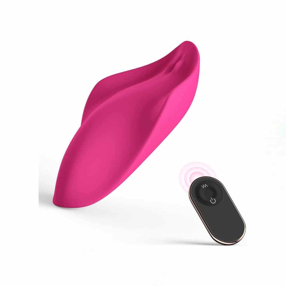 Pink Cankiss Wearable Panty Vibrator and black remote on white background