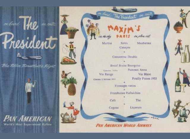 Das Menü von Pan Am Maxim