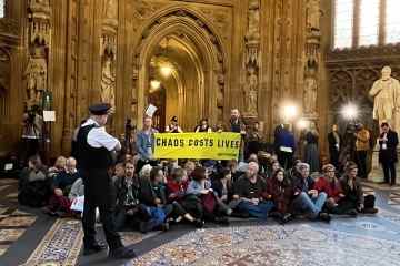 Greenpeace stürmt das Parlament, nachdem Öko-Idioten Kuchen auf die Wachsfigur von King Charles geworfen haben