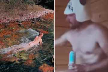 Bottas sitzt nackt in der Sauna mit RENDEER-Hut, als er sich auf Singapur vorbereitet