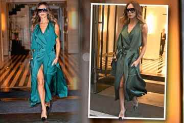 Victoria Beckham, 48, zeigt Beine in grünem Kleid mit oberschenkelhohem Schlitz in New York
