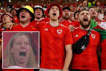 Fans sagen alle dasselbe, während walisische Stars und Fans die Nationalhymne singen