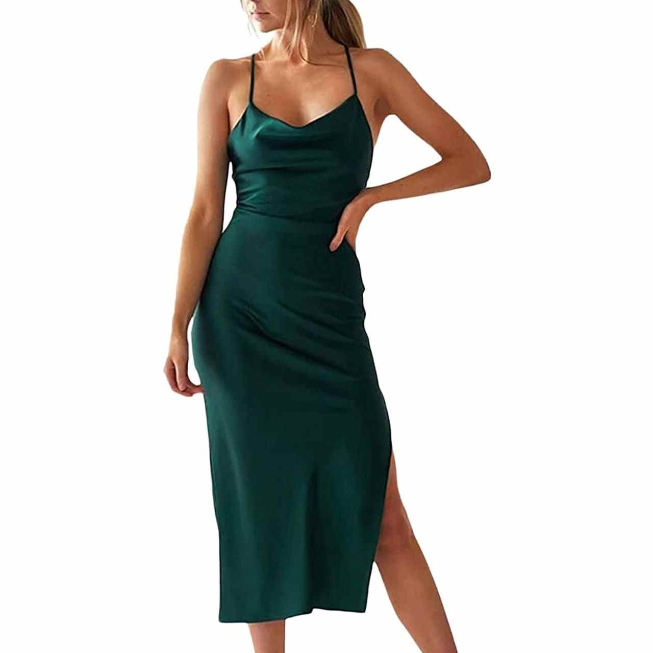 Xxxiticat Women's Sleeveless Spaghetti Strap Satin Dress