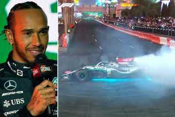 Hamilton stürzt fast ab, als der Stunt beim Start des Las Vegas GP außer Kontrolle gerät