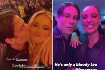 In einer feuchtfröhlichen Abschlussparty von Celebrity Juice, während Joey Essex Emily Atack küsst