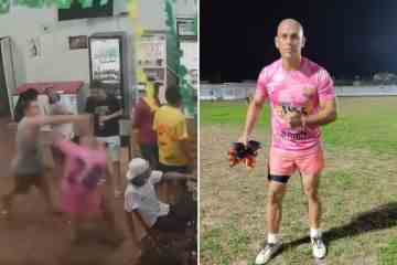 Schockierender Moment Torhüter wird bei einer Schlägerei in einer Bar in Brasilien erschossen