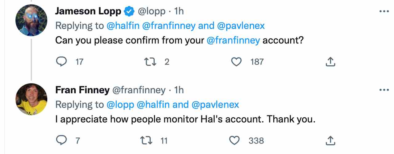 Hal Finneys Frau Fran aktiviert den Twitter-Account ihres Mannes, um ihn vor der „Säuberung“ durch Elon Musk zu schützen