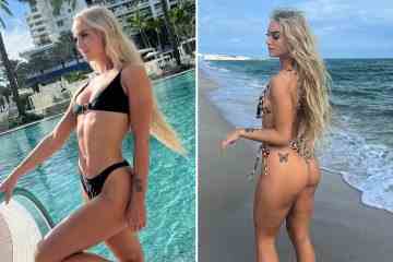 Der atemberaubende Villa-Star Lehmann posiert in winzigen Bikinis am Miami Beach Break