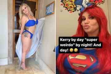 Kerry Katona sieht in einer roten Perücke als Superwoman fast nicht wiederzuerkennen aus 