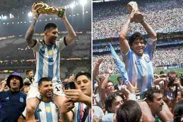 Messi kopiert die ikonische Maradona-Pose, während er sich seinen Lebenstraum erfüllt, indem er die Weltmeisterschaft gewinnt