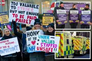 Krankenschwestern und Krankenwagen streiken am 6. Februar beim größten Streik des NHS zusammen
