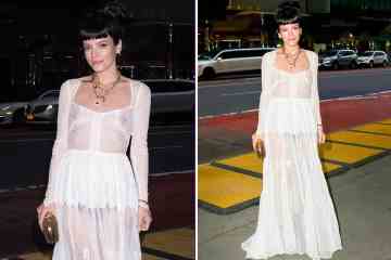 Lily Allen trotzt der Kälte und trägt einen BH ohne BH in einem durchsichtigen weißen Kleid