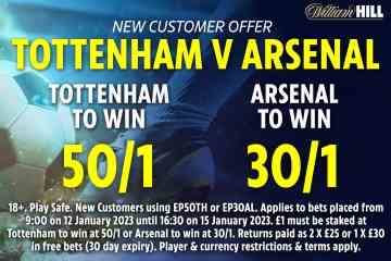 Tottenham vs. Arsenal: Holen Sie sich Spurs bei 50/1 oder Gunners bei 30/1, um zu gewinnen – William Hill