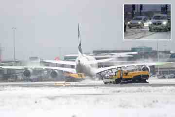 Schnee zwingt den britischen Flughafen, Start- und Landebahnen inmitten massiver Verzögerungen auf der Autobahn zu schließen