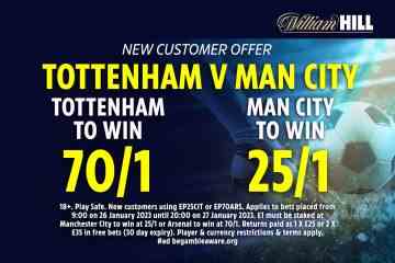 Tottenham gegen Man City: Gewinnen Sie Spurs mit 70:1 oder Citizens mit 25:1, um William Hill zu gewinnen