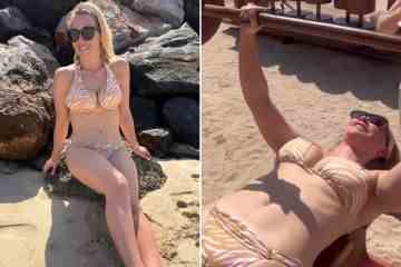 Laura Hamilton von A Place In The Sun zeigt ihre Bikinifigur beim Strandtraining