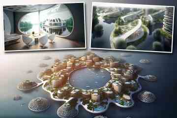 Im Inneren schwimmende futuristische Stadt mit kugelförmigen Häusern für 50.000 Einwohner