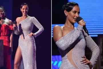 Maya Jama trägt keinen BH, als sie bei den Brit Awards in einem glitzernden Kleid verblüfft