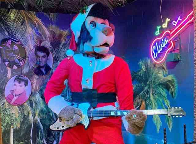 Jungle Jims Elvis-Löwe ​​als Weihnachtsmann verkleidet