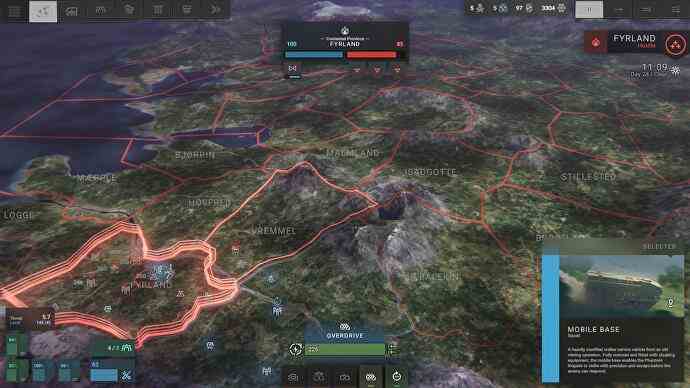 Phantom Brigade Review – die Kartenansicht des Gebiets, mit grau-grünem Terrain, das alles zu einem verschmilzt