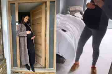 Die schwangere Amy Childs zeigt ihren wachsenden Babybauch, als sie sich darauf vorbereitet, Zwillinge willkommen zu heißen
