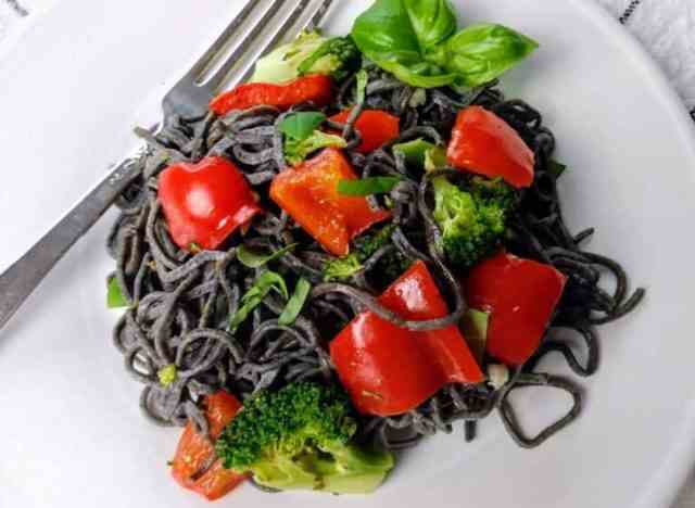 High Protein Pasta with Broccoli and Red Peppers