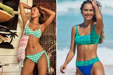 Model Gabriella Brooks brutzelt im Gingham-Bikini am Strand