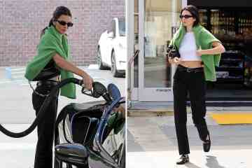 Kendall Jenner trägt 850-Dollar-Designerschuhe, während sie Benzin in einen 500.000-Dollar-Ferrari pumpt