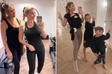 Billie Faiers kehrt in enger Sportkleidung mit der Doppelgängerin Suzie ins Fitnessstudio zurück