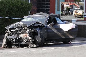 Horrorfotos zeigen zerstörten Mercedes, nachdem der Fahrer bei einem verheerenden Unfall gestorben ist