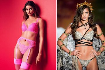 Model Taylor Hill blendet in rosafarbenem BH und Strapsen für ein sexy Fotoshooting