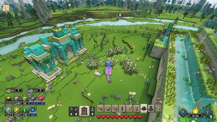 Minecraft Legends Review – Screenshot von Minecraft Legends, nähert sich einer Diamantstruktur