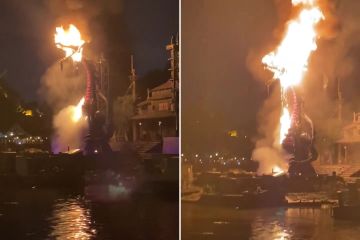 Riesiger Drache fängt während „Fantasmic!“ Feuer  Show im Disneyland in Los Angeles