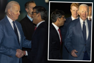 Rishi Sunak begrüßt Joe Biden nach der Ankunft des US-Präsidenten in Nordirland