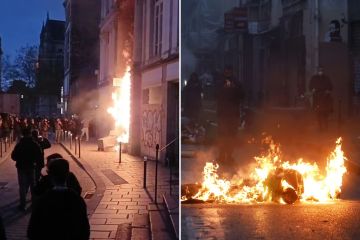 Schockierender Moment, als Randalierer die Polizeistation in Brand setzen, während die Rentenproteste weiter toben
