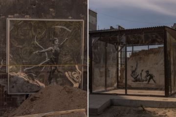 Unbezahlbare Banksy-Teile in der zerbombten Ukraine nach Diebstählen unter Bildschirme gelegt