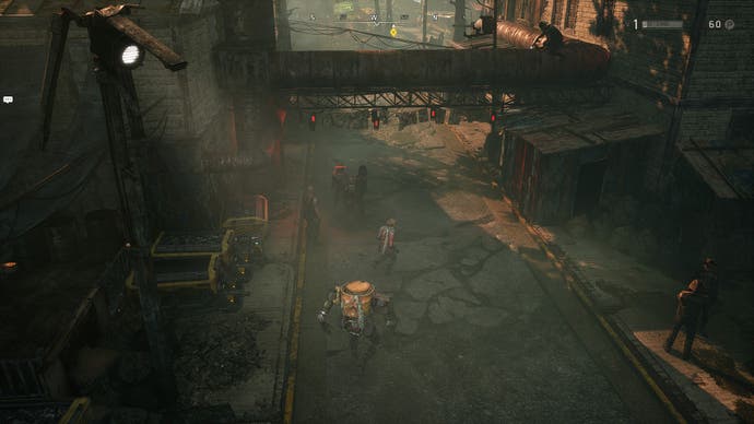 Rezensions-Screenshot von Miasma Chronicles, der eine postapokalyptische Stadt zeigt.