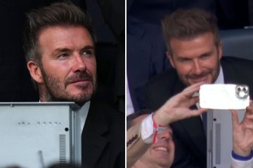 David Beckham macht Selfies mit Fans, während er den Ex-Klub Real Madrid anfeuert