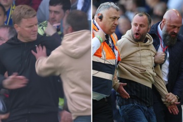 Wütender Leeds-Fan SCHIEBT Newcastle-Boss Eddie Howe, bevor er verhaftet wird