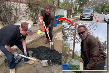 Arnold Schwarzenegger, 75, dons Terminator shades to fix a pothole in LA