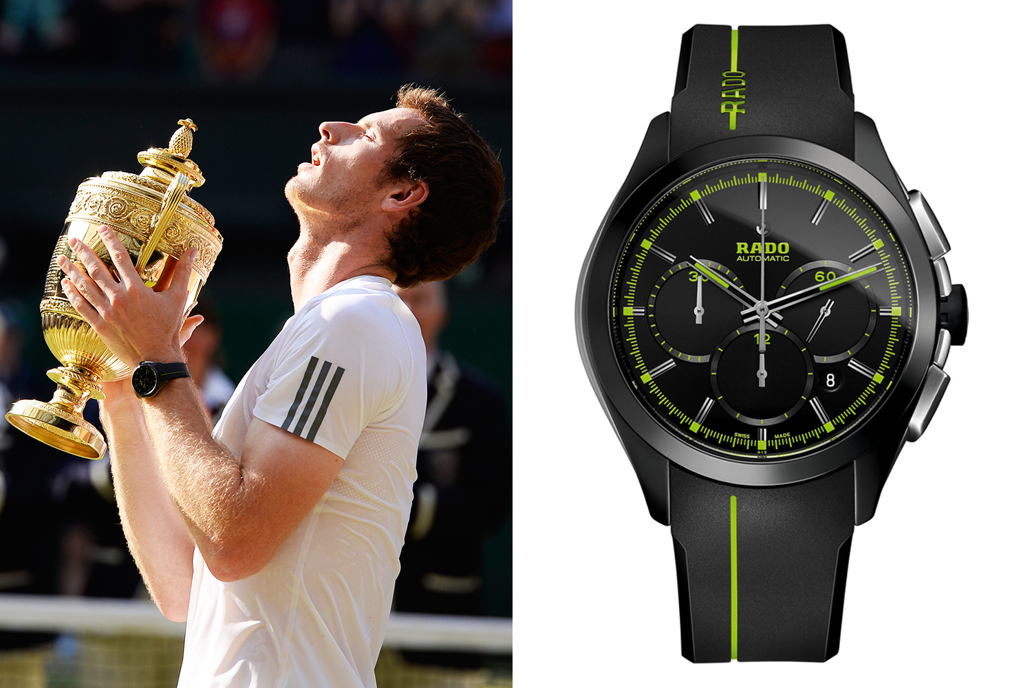   Andy Murray trug eine Rado-Uhr, als er 2016 die Wimbledon-Trophäe in die Höhe stemmte, aber peinlicherweise zeigte sie die falsche Zeit an