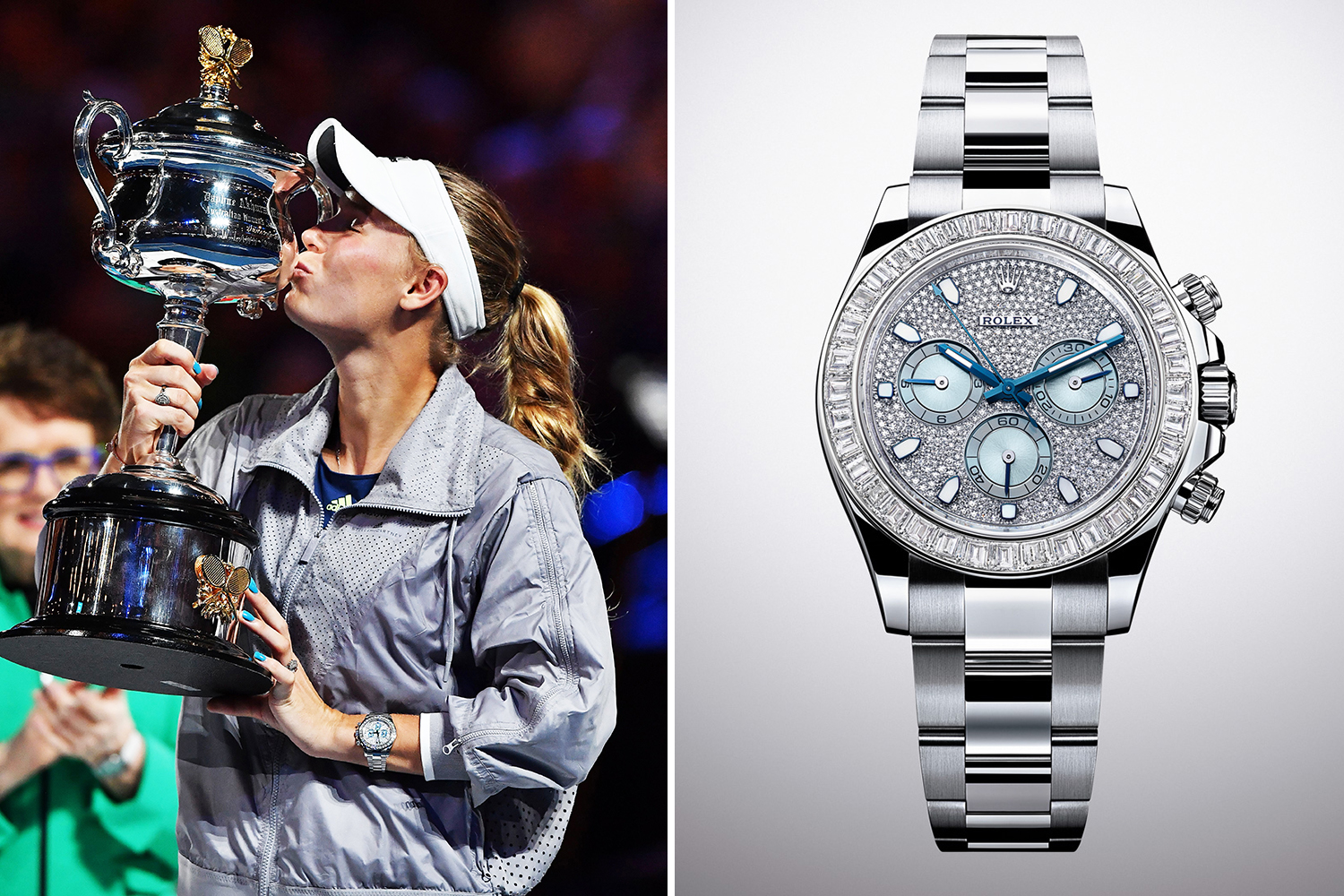  Caroline Wozniacki trug eine Rolex im Wert von 113 Pfund, als sie ihren ersten Grand-Slam-Titel überhaupt gewann