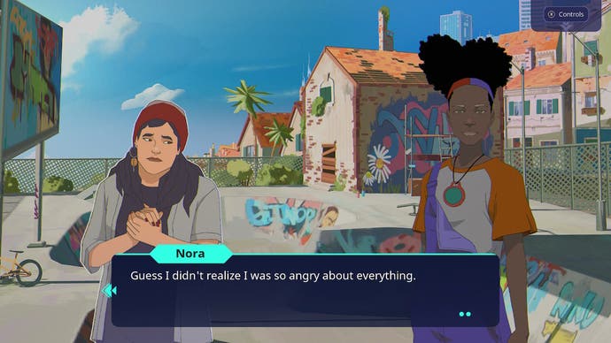 Harmony The Fall of Reverie Rezension – Screenshot, der zeigt, wie Nora mit Jade spricht