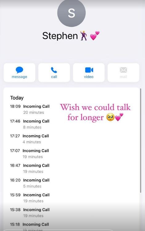 Der OnlyFans-Star teilte Stephen einen Screenshot ihres Anrufprotokolls