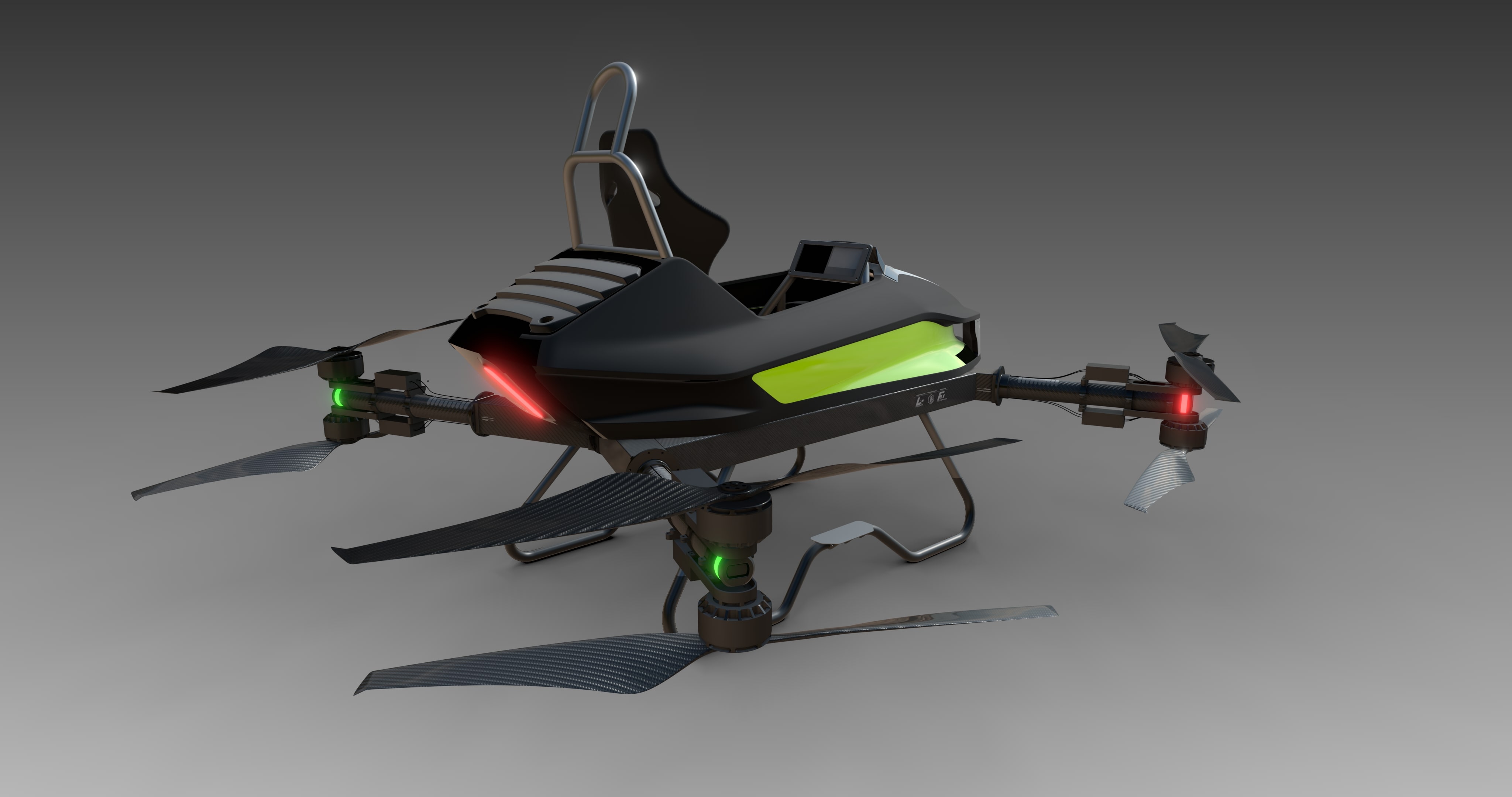 Das Hightech-Transportgerät ist ein einfacher, aber futuristisch anmutender Koaxial-Oktakopter