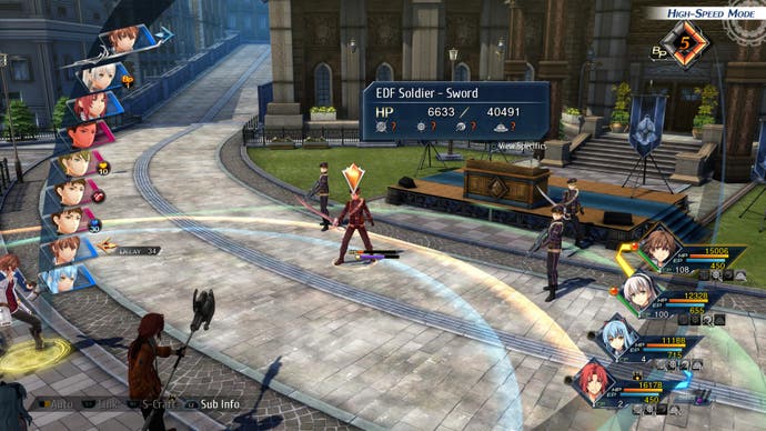 Rezensions-Screenshot von „The Legend of Heroes: Trails into Reverie“, Kampf zeigt einen „EDF-Soldaten“, der zum Ziel eines Angriffs wird.